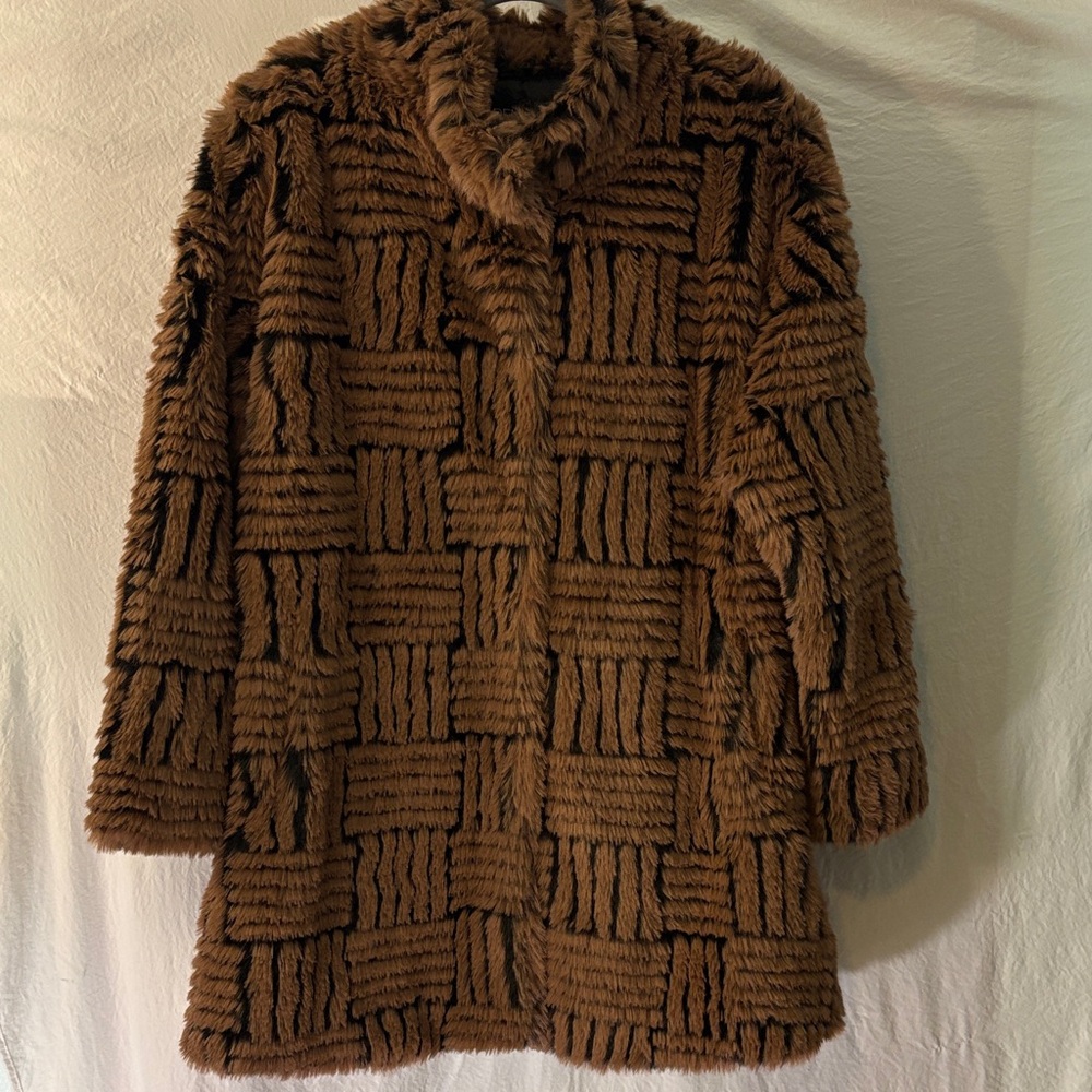 Dennis Basso Faux Fur Textured Brown and Black Teddy Jacket